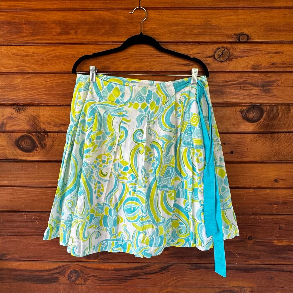 LILLY PULITZER | White Wave Running A-Line Cotton Camille Crinkle Skirt Size 4